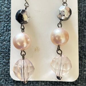 3/$10 Pink Pearl & Faceted Crystal Drop Earrings - Unbranded